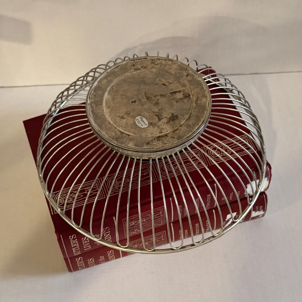 Vintage Silver Plated on Steel Wire Fruit Basket Mid-century Modern Cottagecore